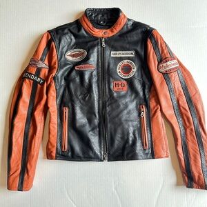 Harley-Davidson® Women's "WHIRLWIND" Orange & Black "Perforated" Leather Jacket